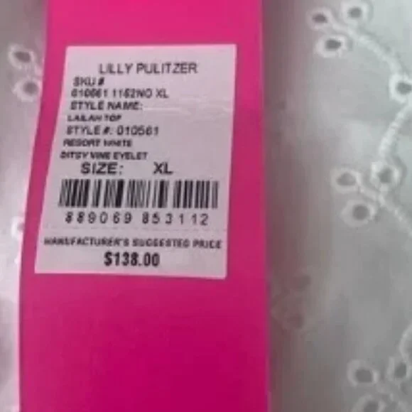 Lilly Pulitzer White Ditsy Vine Eyelet Short Puff Sleeved XL Blouse 🆕📦⌚🏃💨⚡🚚 - Picture 13 of 16